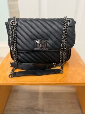 Badgley Mischka Black Quilted Chain Shoulder Bag with Logo